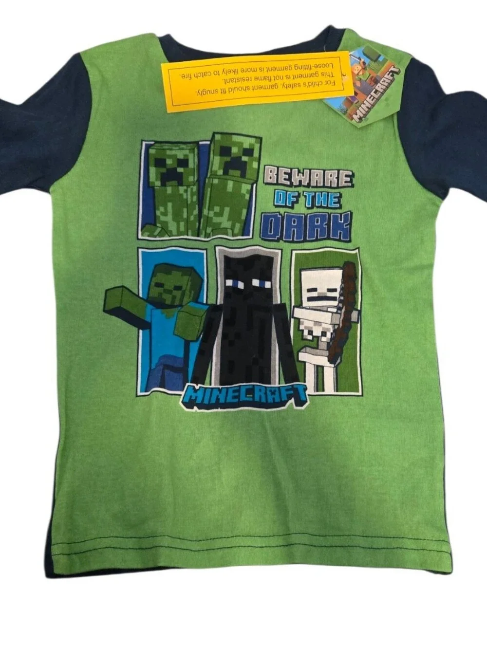 NWT Kids 'Beware of the Dark' Green Minecraft Pajama Set Sz 8